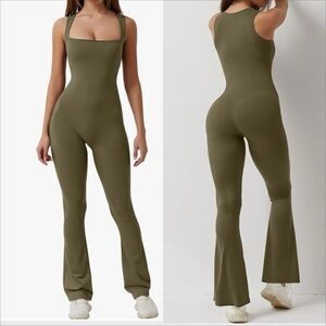 QINSEN Flare Jumpsuits for Women Strappy Square Neck Bodycon Full Length Long